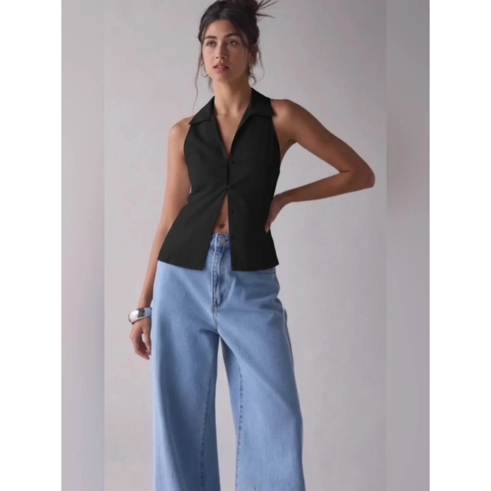 NWT Urban Outfitters Sleeveless Collared Top - Jet Black